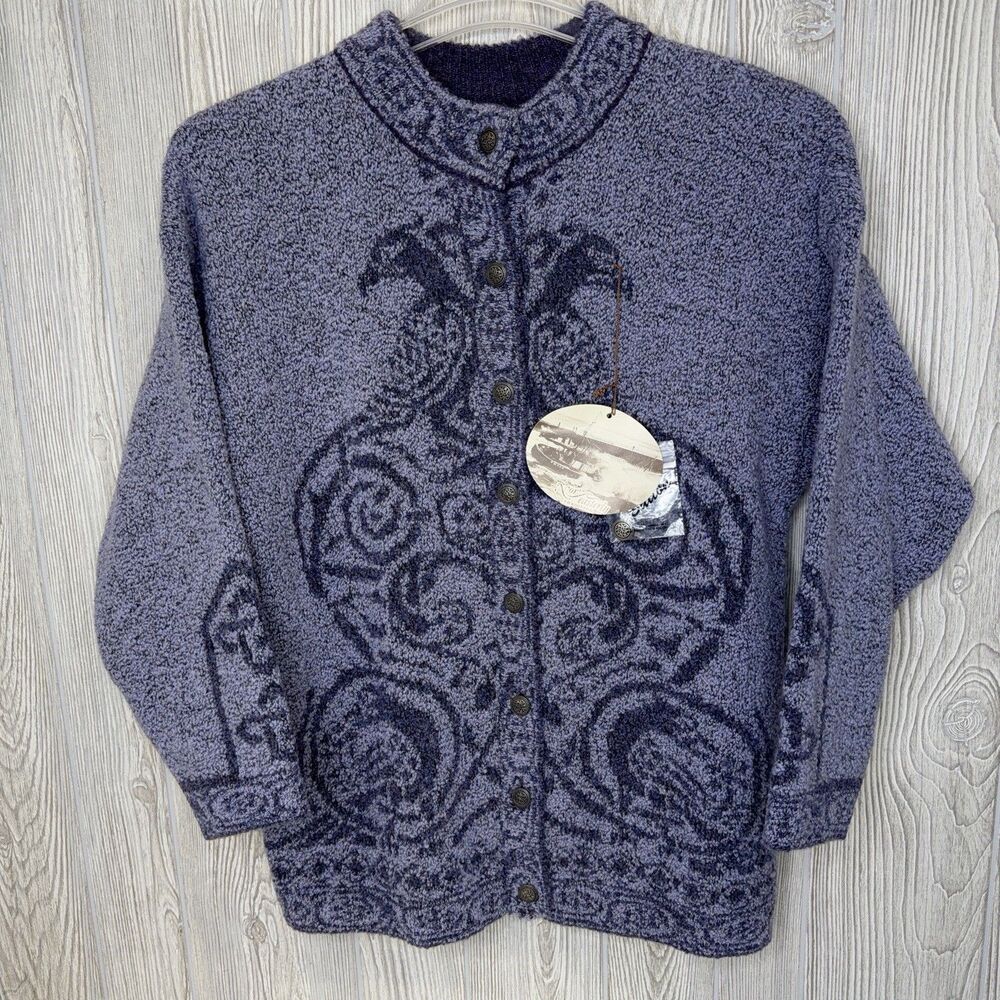 Norā Easterly Tradition Button Up Cardigan Sweater Womenās Medium Lilac Peacock